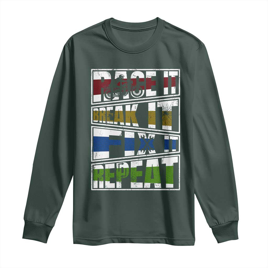 Racing Long Sleeve Shirt Race It Break It Fix It Repeat Racer TS09 Dark Forest Green Print Your Wear
