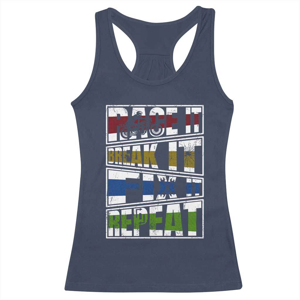 Racing Racerback Tank Top Race It Break It Fix It Repeat Racer TS09 Navy Print Your Wear