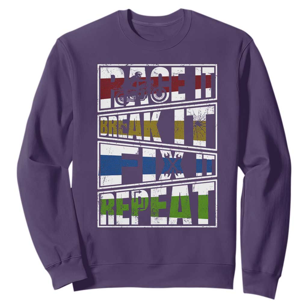 Racing Sweatshirt Race It Break It Fix It Repeat Racer TS09 Purple Print Your Wear