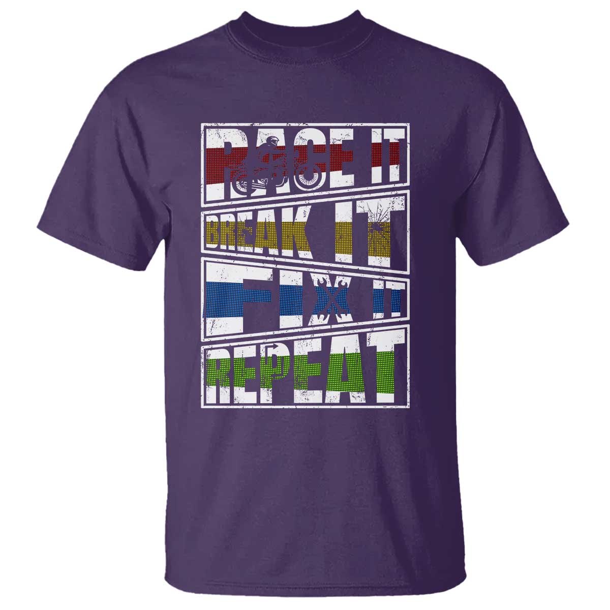 Racing T Shirt Race It Break It Fix It Repeat Racer TS09 Purple Print Your Wear