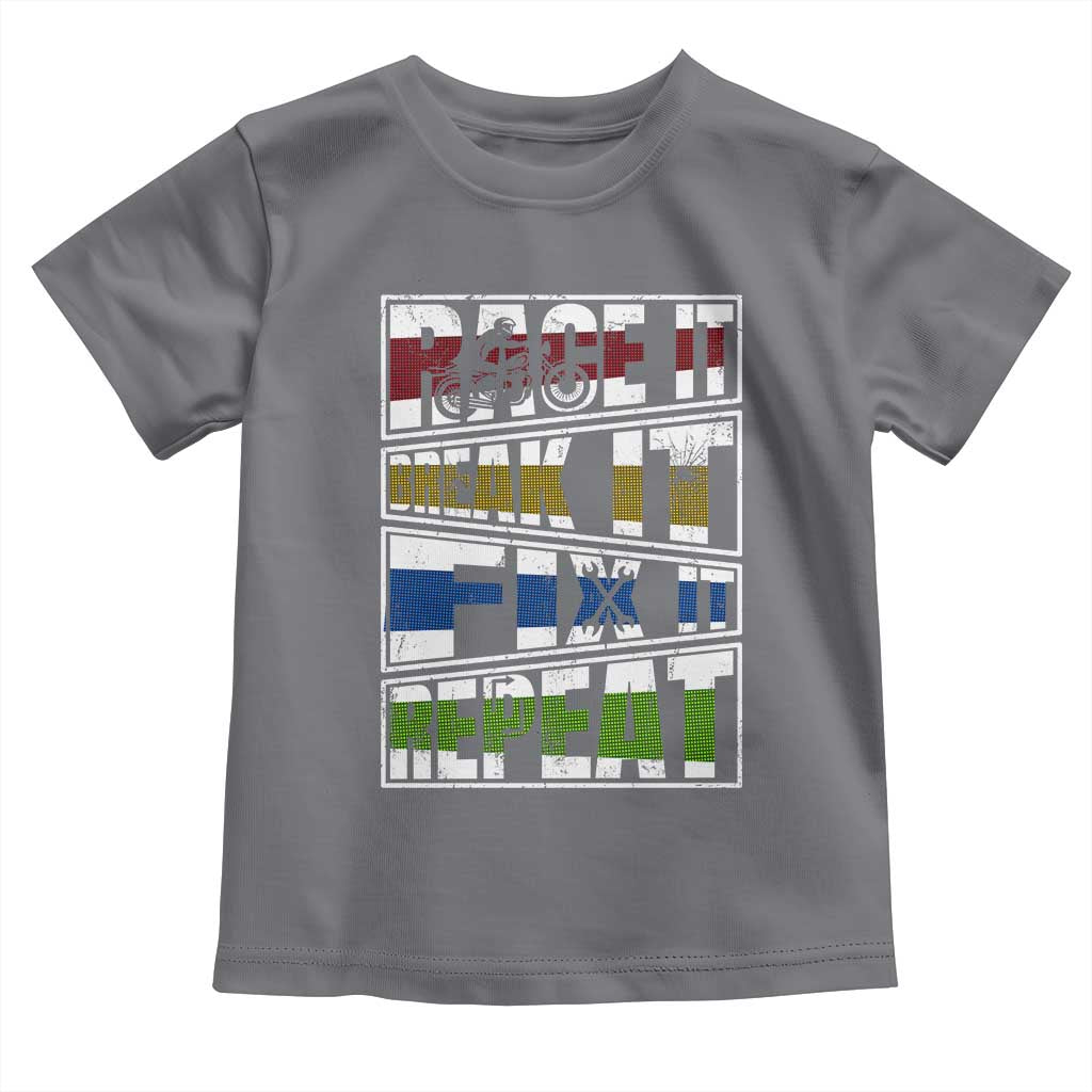 Racing Toddler T Shirt Race It Break It Fix It Repeat Racer TS09 Charcoal Print Your Wear