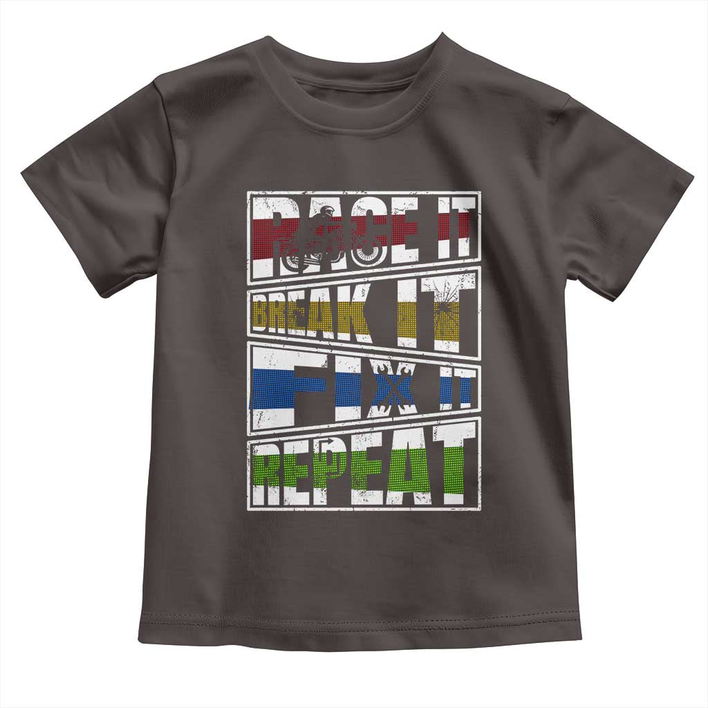 Racing Toddler T Shirt Race It Break It Fix It Repeat Racer TS09 Dark Chocolate Print Your Wear