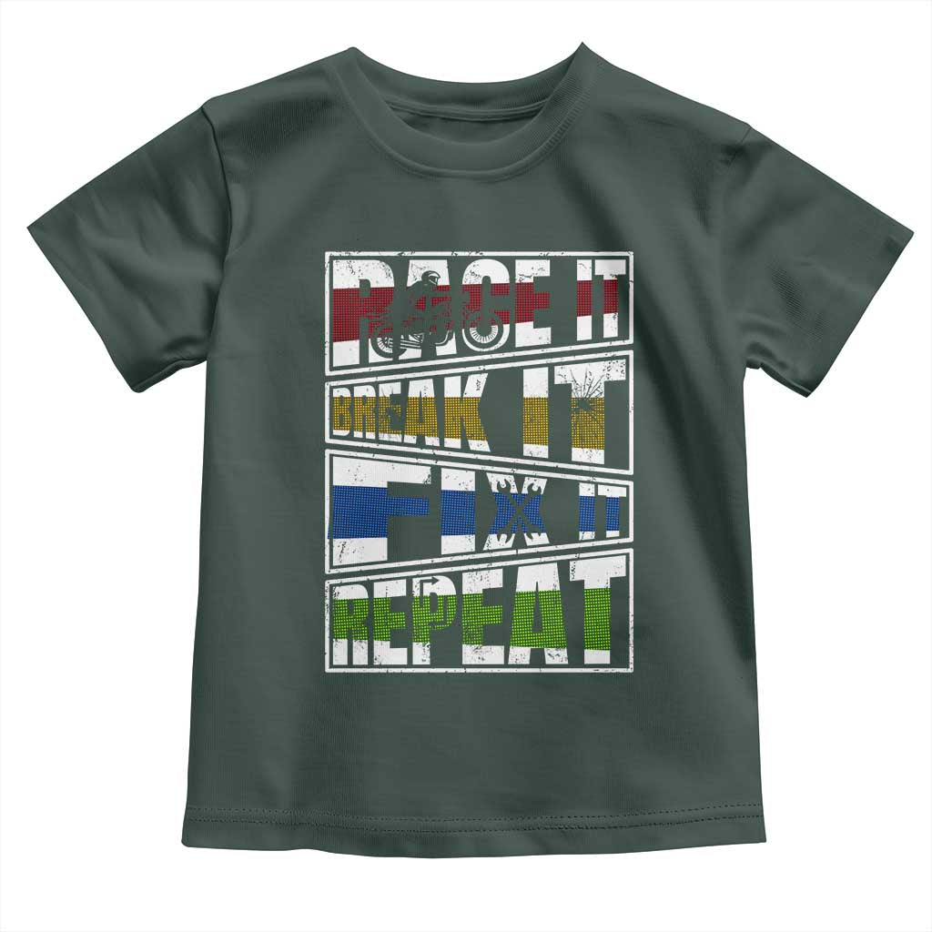 Racing Toddler T Shirt Race It Break It Fix It Repeat Racer TS09 Dark Forest Green Print Your Wear