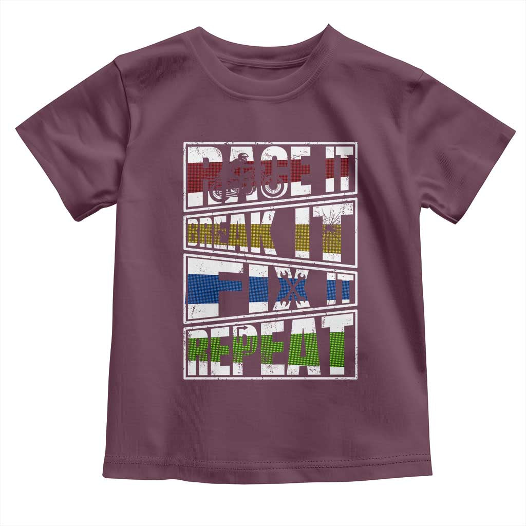Racing Toddler T Shirt Race It Break It Fix It Repeat Racer TS09 Maroon Print Your Wear