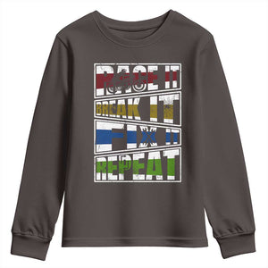 Racing Youth Sweatshirt Race It Break It Fix It Repeat Racer TS09 Dark Chocolate Print Your Wear