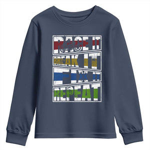 Racing Youth Sweatshirt Race It Break It Fix It Repeat Racer TS09 Navy Print Your Wear