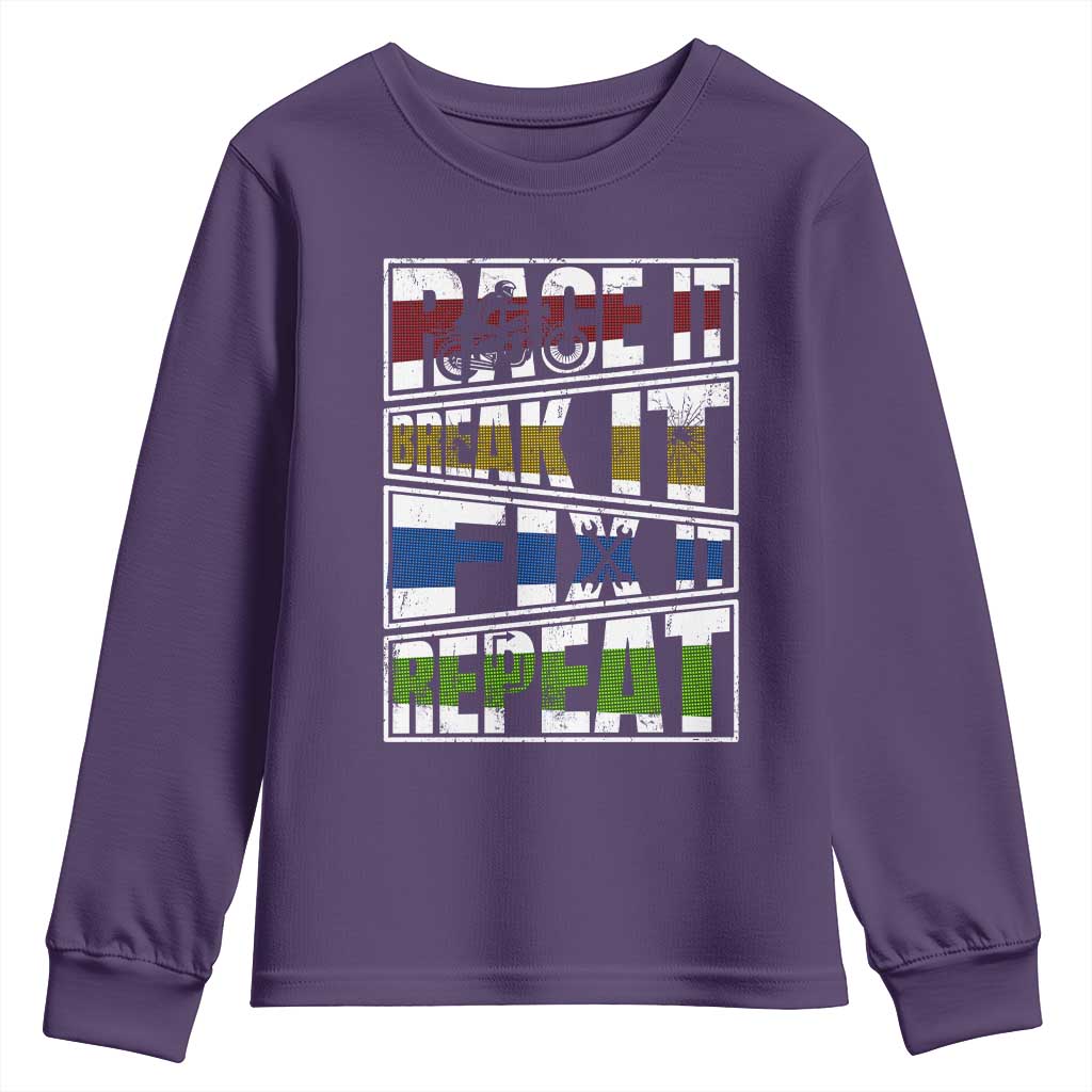 Racing Youth Sweatshirt Race It Break It Fix It Repeat Racer TS09 Purple Print Your Wear