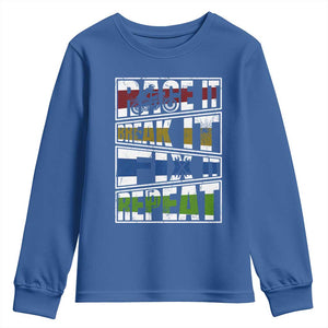 Racing Youth Sweatshirt Race It Break It Fix It Repeat Racer TS09 Royal Blue Print Your Wear