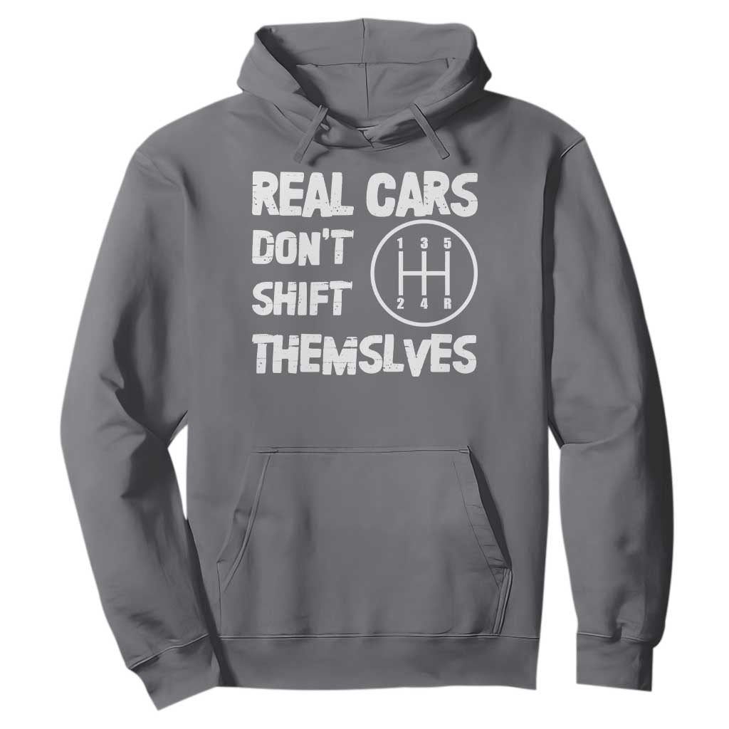 Racing Car Hoodie Real Cars Don't Shift Themselves TS09 Charcoal Print Your Wear