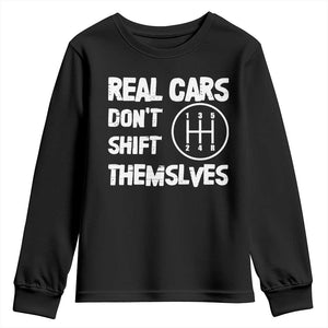 Racing Car Youth Sweatshirt Real Cars Don't Shift Themselves TS09 Black Print Your Wear