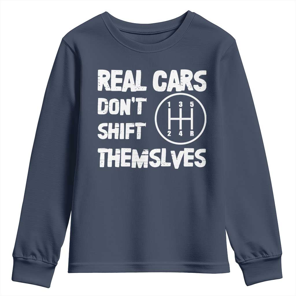 Racing Car Youth Sweatshirt Real Cars Don't Shift Themselves TS09 Navy Print Your Wear