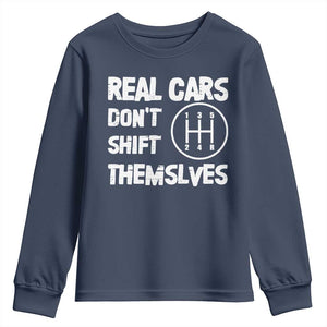 Racing Car Youth Sweatshirt Real Cars Don't Shift Themselves TS09 Navy Print Your Wear
