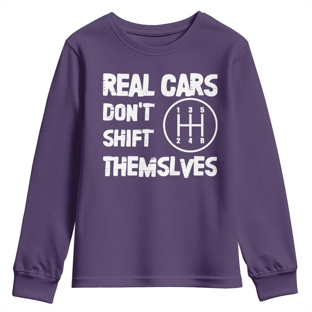 Racing Car Youth Sweatshirt Real Cars Don't Shift Themselves TS09 Purple Print Your Wear