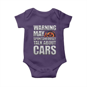 Car Lover Baby Onesie Warning May Spontaneously Talk About Cars TS09 Purple Print Your Wear