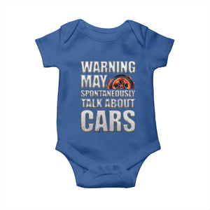Car Lover Baby Onesie Warning May Spontaneously Talk About Cars TS09 Royal Blue Print Your Wear