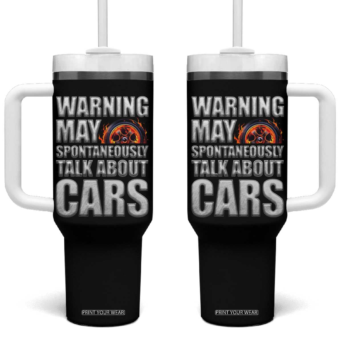 Car Lover Tumbler With Handle Warning May Spontaneously Talk About Cars TS09 One Size: 40 oz Black Print Your Wear