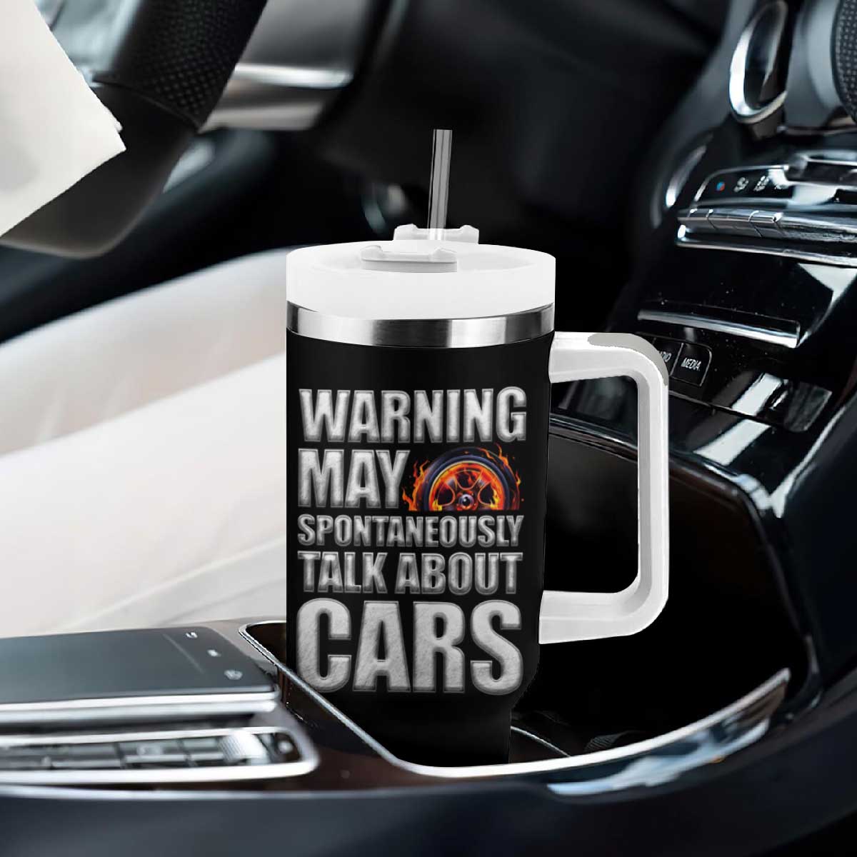 Car Lover Tumbler With Handle Warning May Spontaneously Talk About Cars TS09 Print Your Wear