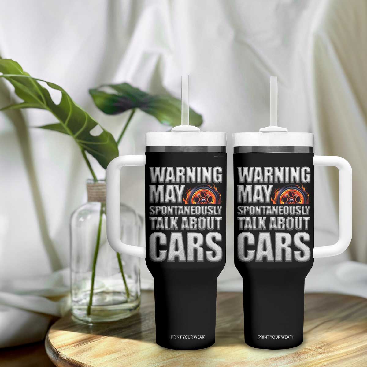 Car Lover Tumbler With Handle Warning May Spontaneously Talk About Cars TS09 Print Your Wear