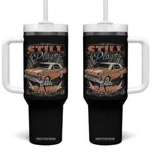 Funny Car Lover Tumbler With Handle Still Plays With Cars TS09 One Size: 40 oz Black Print Your Wear