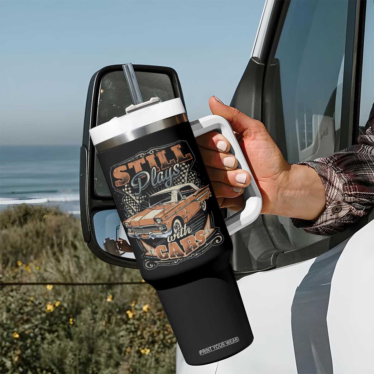 Funny Car Lover Tumbler With Handle Still Plays With Cars TS09 Print Your Wear