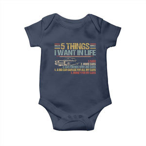 Car Lover Baby Onesie 5 Things I Want In Life Cars More Cars TS09 Navy Print Your Wear