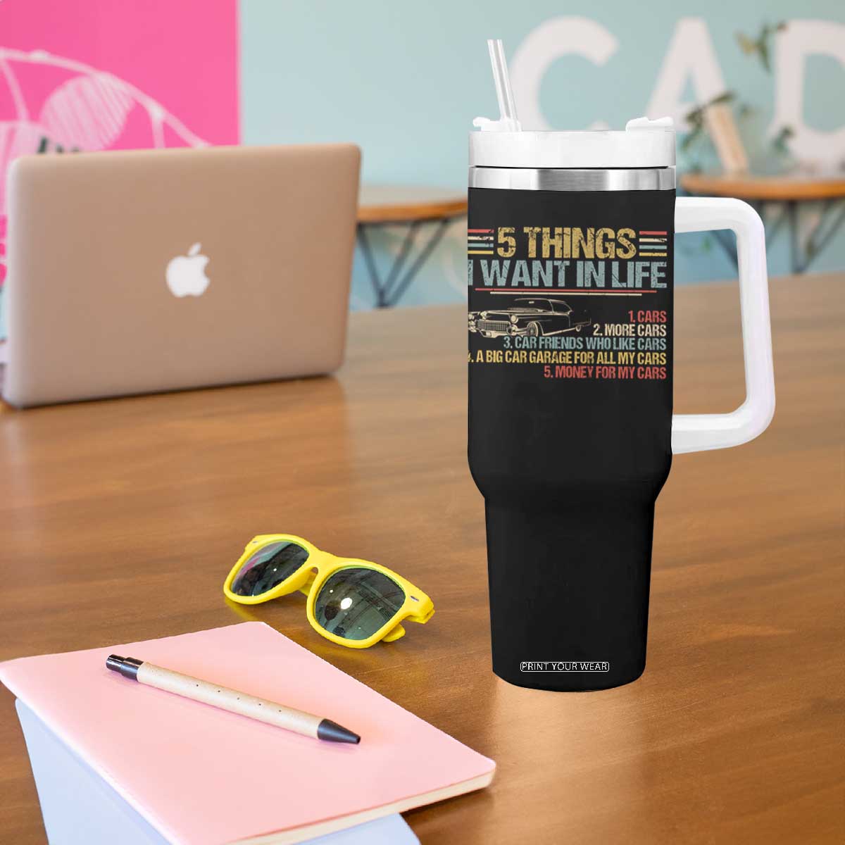Car Lover Tumbler With Handle 5 Things I Want In Life Cars More Cars TS09 Print Your Wear