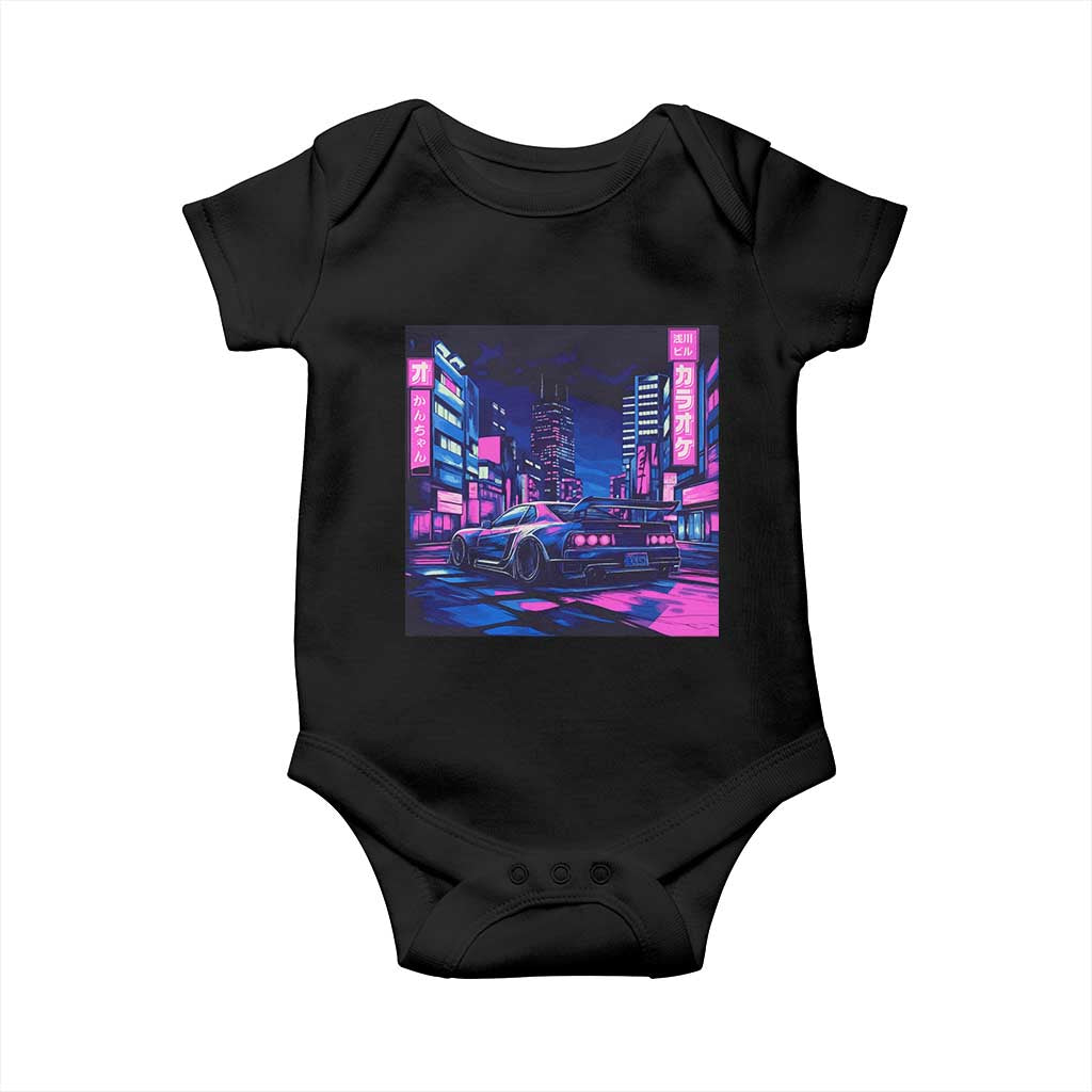 Tokyo Night Drive Baby Onesie Retro Futuristic JDM Street Racing Aesthetic TS09 Black Print Your Wear
