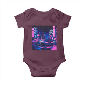 Tokyo Night Drive Baby Onesie Retro Futuristic JDM Street Racing Aesthetic TS09 Maroon Print Your Wear