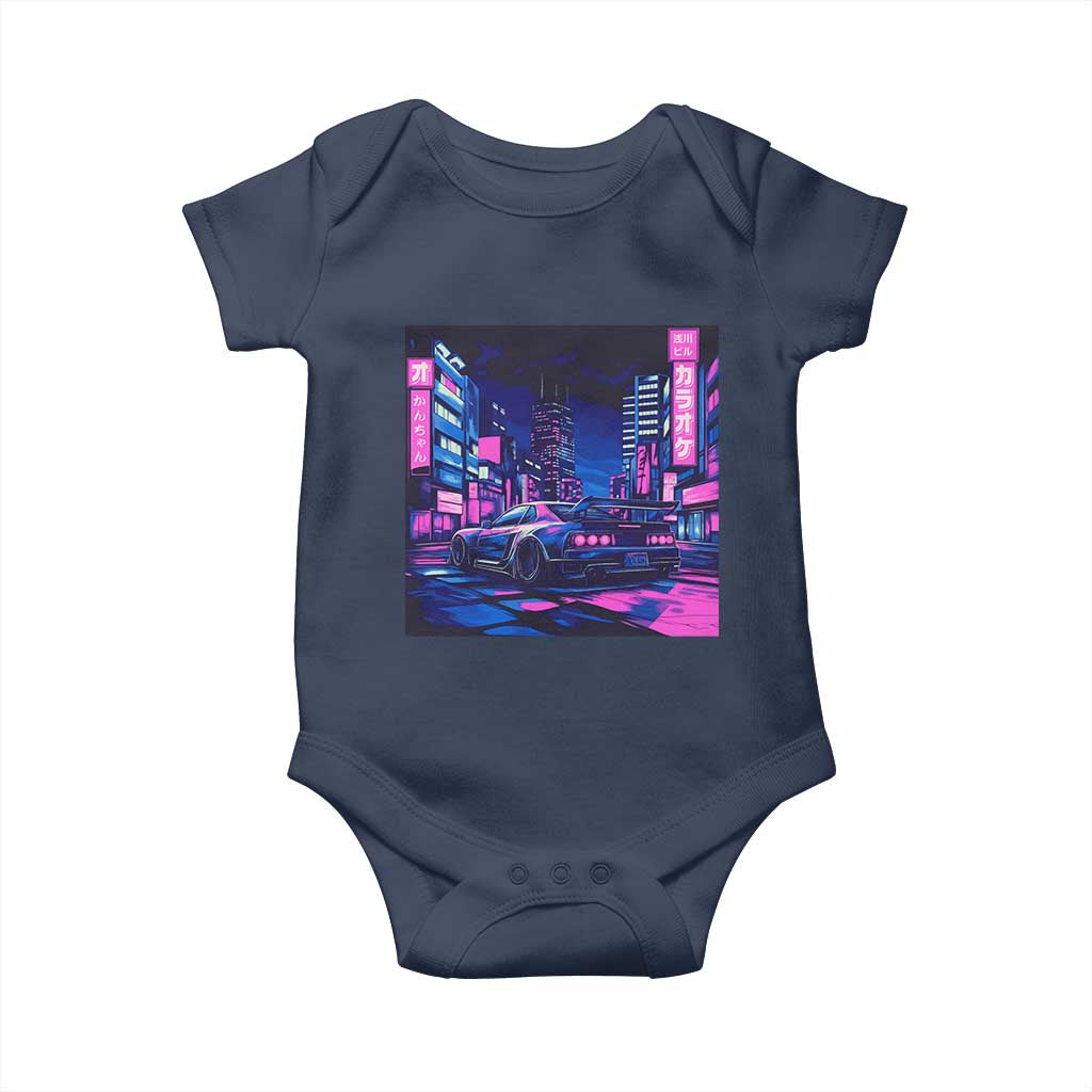 Tokyo Night Drive Baby Onesie Retro Futuristic JDM Street Racing Aesthetic TS09 Navy Print Your Wear
