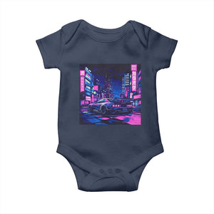 Tokyo Night Drive Baby Onesie Retro Futuristic JDM Street Racing Aesthetic TS09 Navy Print Your Wear