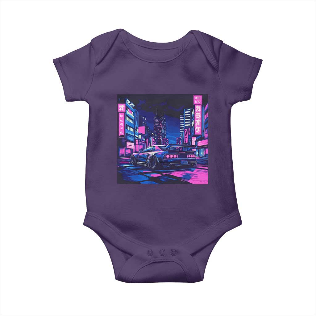 Tokyo Night Drive Baby Onesie Retro Futuristic JDM Street Racing Aesthetic TS09 Purple Print Your Wear
