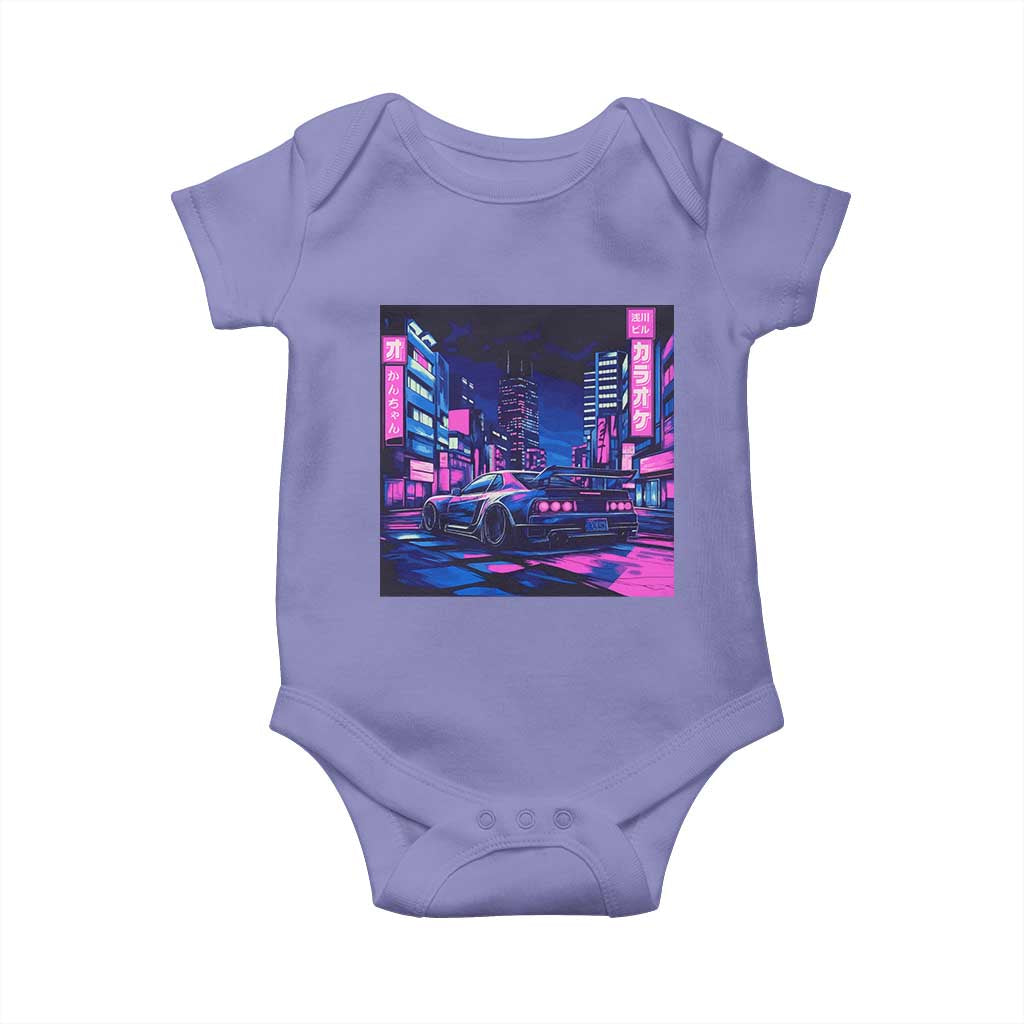 Tokyo Night Drive Baby Onesie Retro Futuristic JDM Street Racing Aesthetic TS09 Violet Print Your Wear