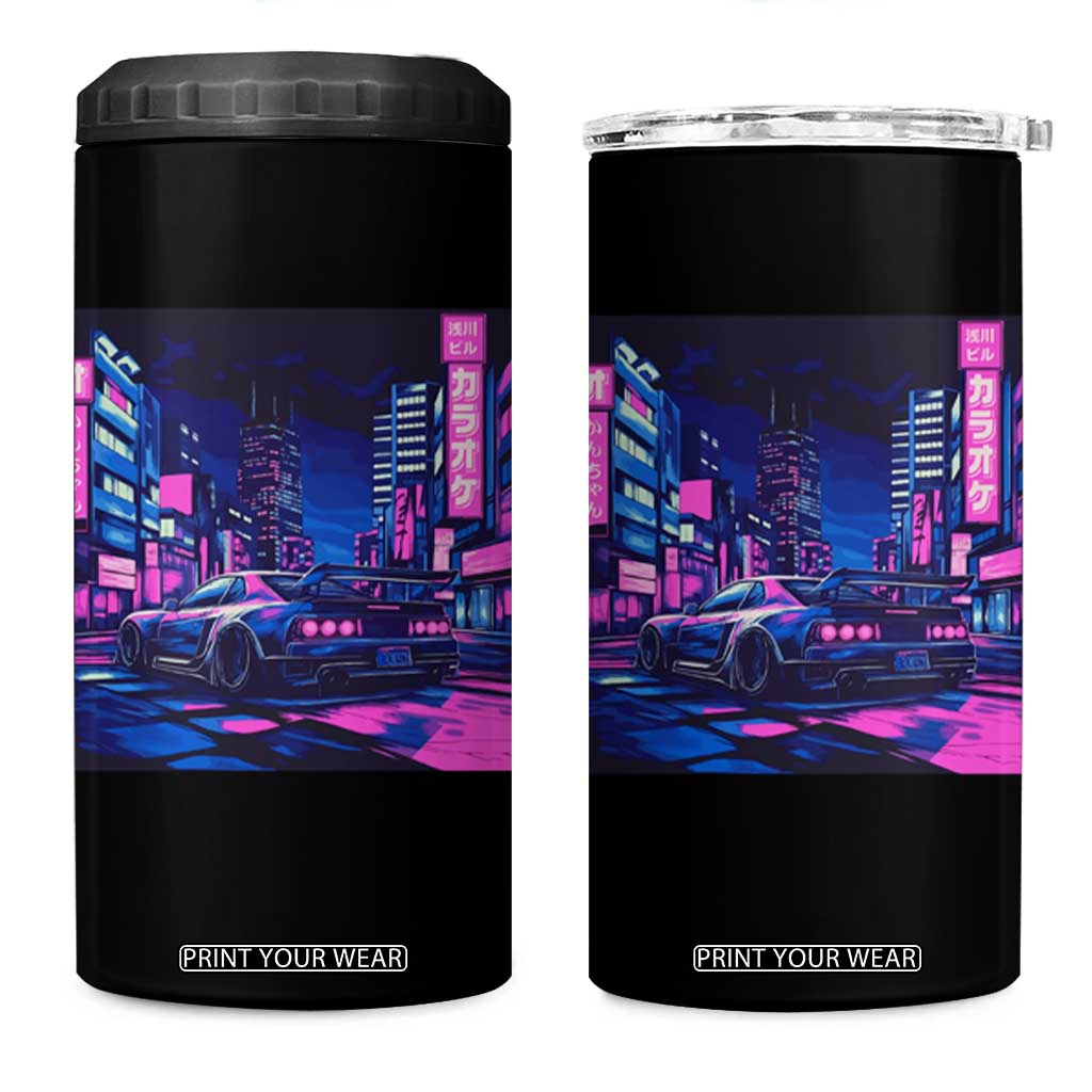 Tokyo Night Drive 4 in 1 Can Cooler Tumbler Retro Futuristic JDM Street Racing Aesthetic TS09 One Size: 16 oz Black Print Your Wear