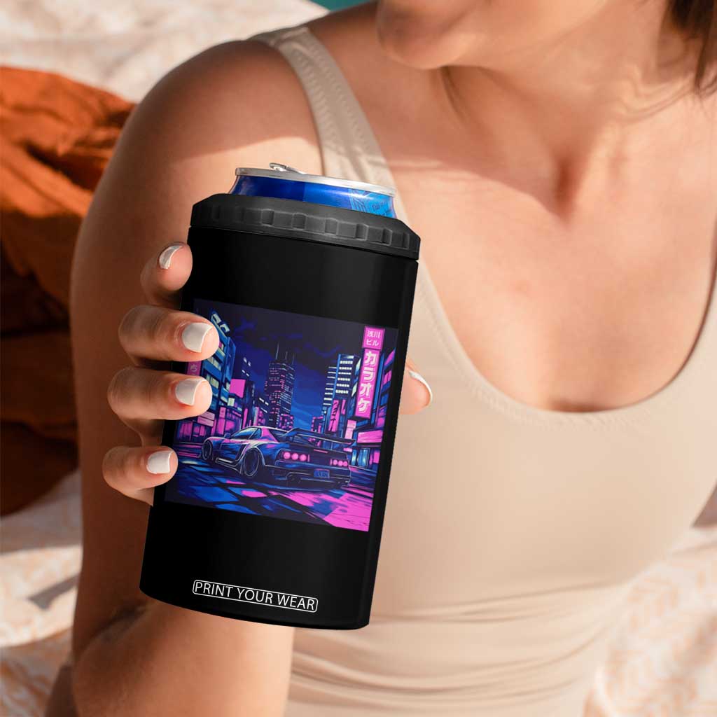 Tokyo Night Drive 4 in 1 Can Cooler Tumbler Retro Futuristic JDM Street Racing Aesthetic TS09 Print Your Wear