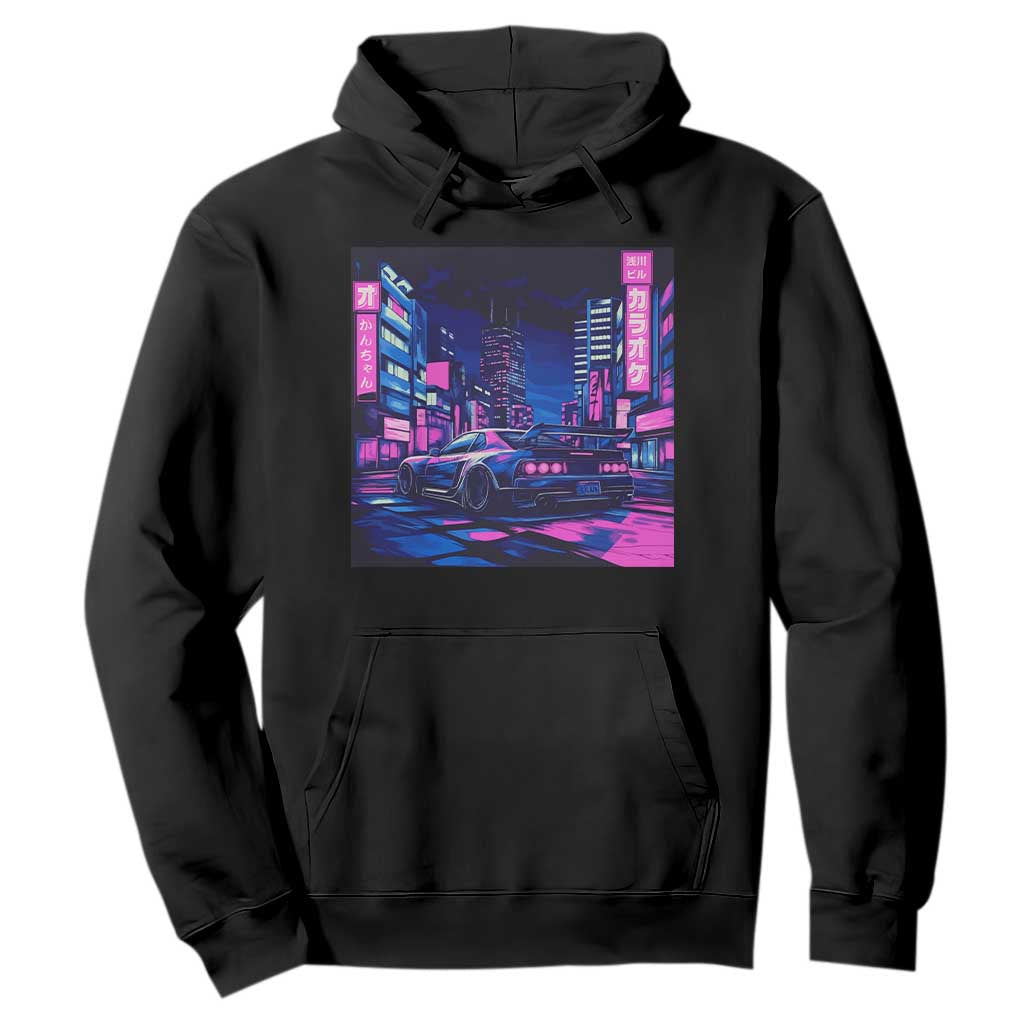 Tokyo Night Drive Hoodie Retro Futuristic JDM Street Racing Aesthetic TS09 Black Print Your Wear