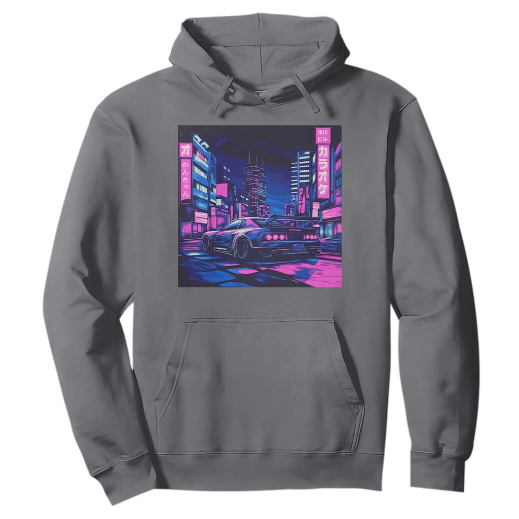 Tokyo Night Drive Hoodie Retro Futuristic JDM Street Racing Aesthetic TS09 Charcoal Print Your Wear