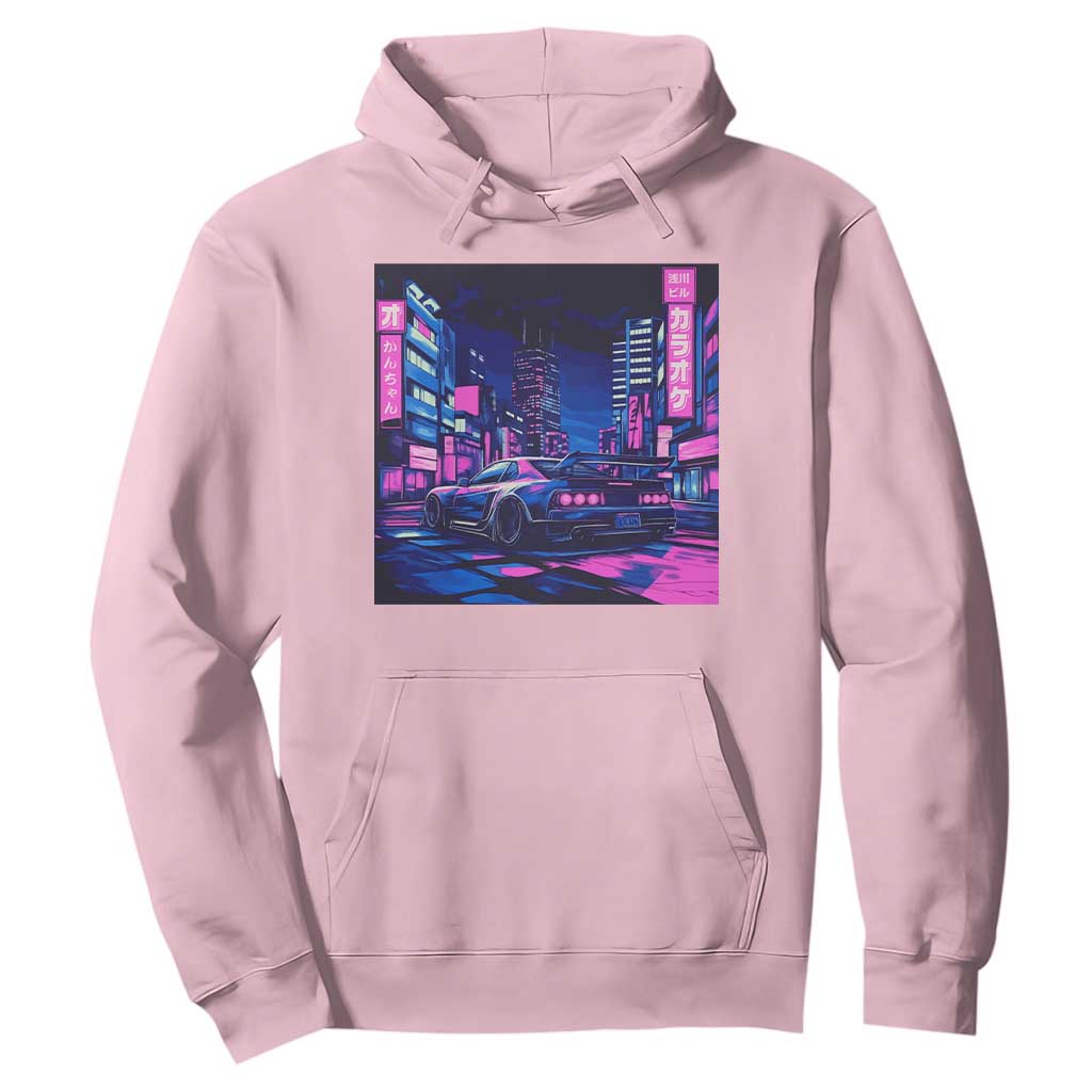 Tokyo Night Drive Hoodie Retro Futuristic JDM Street Racing Aesthetic TS09 Light Pink Print Your Wear