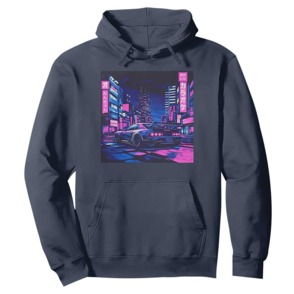 Tokyo Night Drive Hoodie Retro Futuristic JDM Street Racing Aesthetic TS09 Navy Print Your Wear