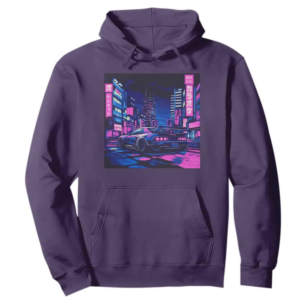 Tokyo Night Drive Hoodie Retro Futuristic JDM Street Racing Aesthetic TS09 Purple Print Your Wear