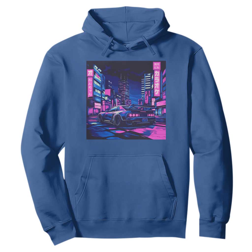 Tokyo Night Drive Hoodie Retro Futuristic JDM Street Racing Aesthetic TS09 Royal Blue Print Your Wear