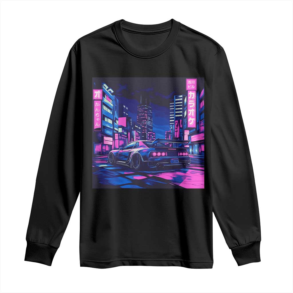 Tokyo Night Drive Long Sleeve Shirt Retro Futuristic JDM Street Racing Aesthetic TS09 Black Print Your Wear