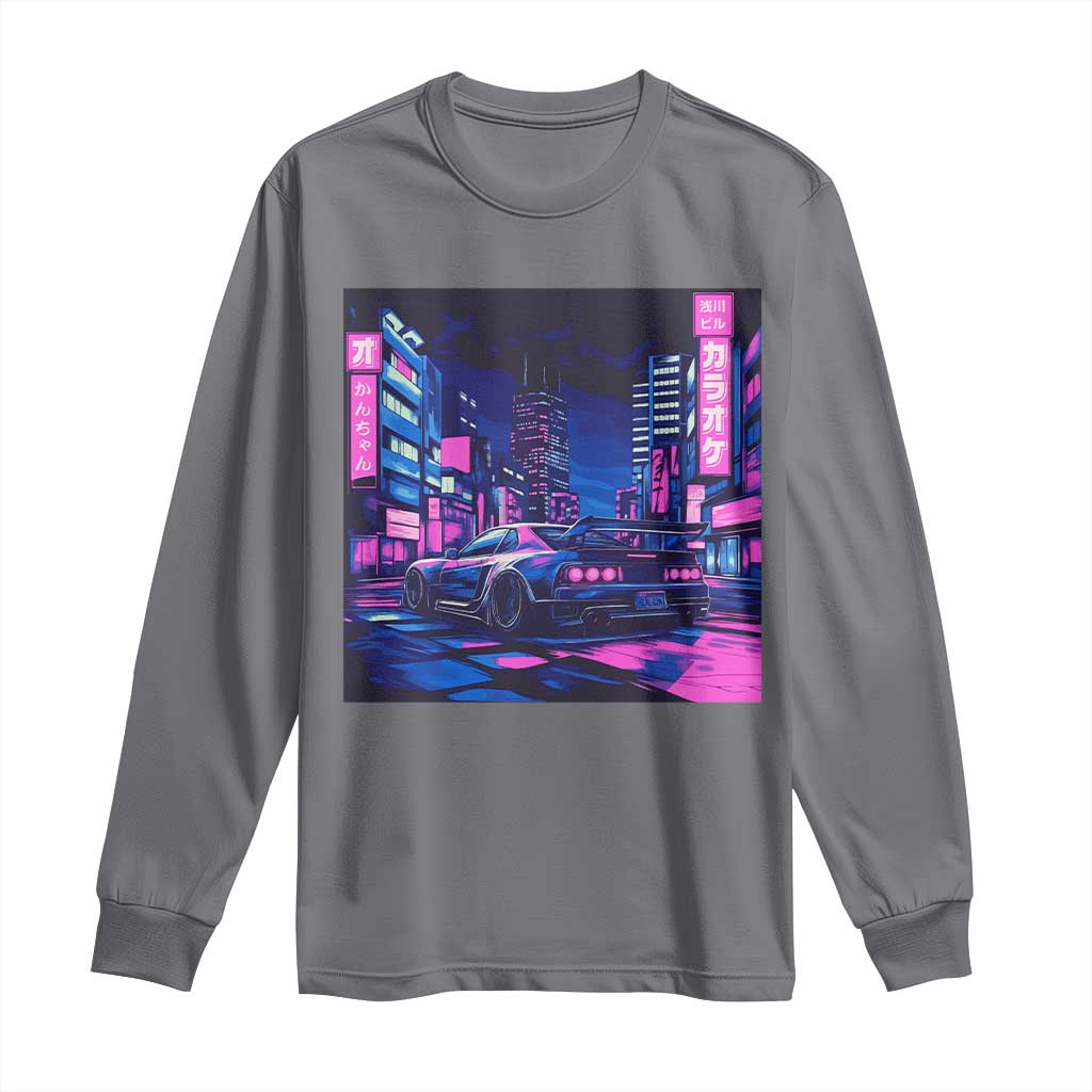 Tokyo Night Drive Long Sleeve Shirt Retro Futuristic JDM Street Racing Aesthetic TS09 Charcoal Print Your Wear