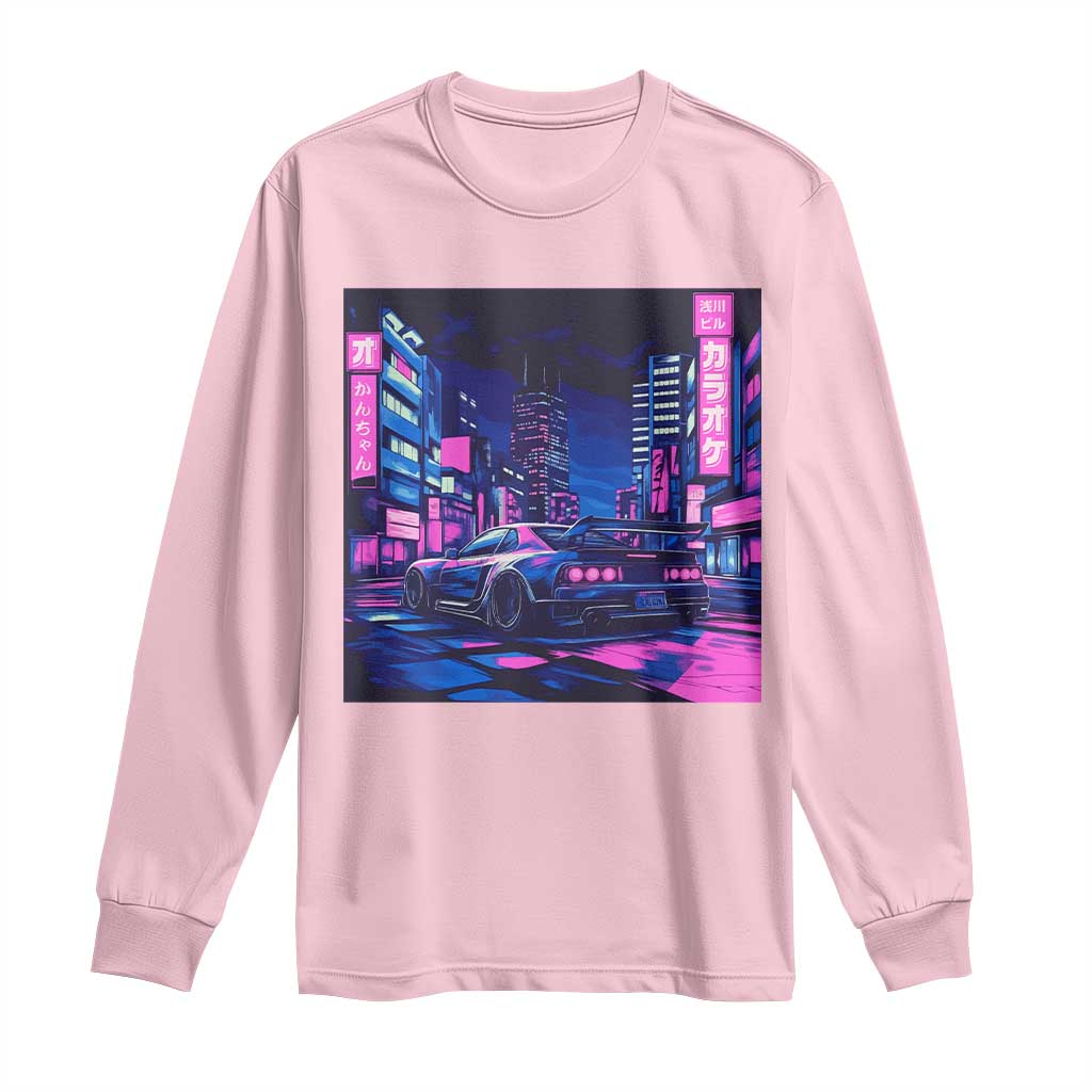 Tokyo Night Drive Long Sleeve Shirt Retro Futuristic JDM Street Racing Aesthetic TS09 Light Pink Print Your Wear