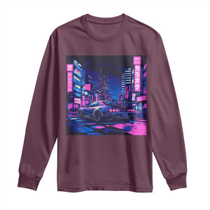 Tokyo Night Drive Long Sleeve Shirt Retro Futuristic JDM Street Racing Aesthetic TS09 Maroon Print Your Wear