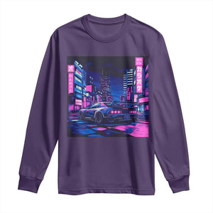 Tokyo Night Drive Long Sleeve Shirt Retro Futuristic JDM Street Racing Aesthetic TS09 Purple Print Your Wear