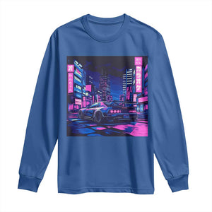Tokyo Night Drive Long Sleeve Shirt Retro Futuristic JDM Street Racing Aesthetic TS09 Royal Blue Print Your Wear
