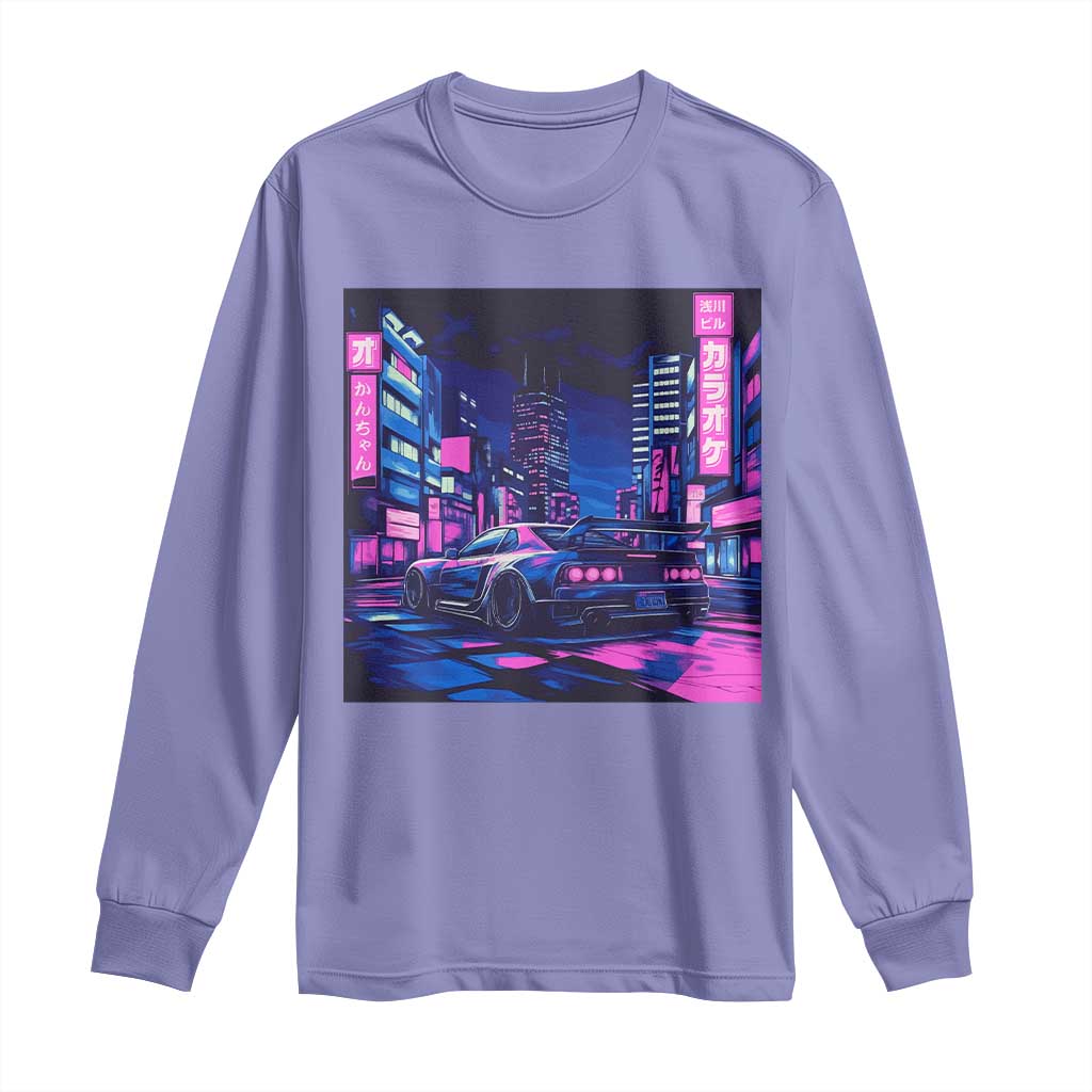 Tokyo Night Drive Long Sleeve Shirt Retro Futuristic JDM Street Racing Aesthetic TS09 Violet Print Your Wear
