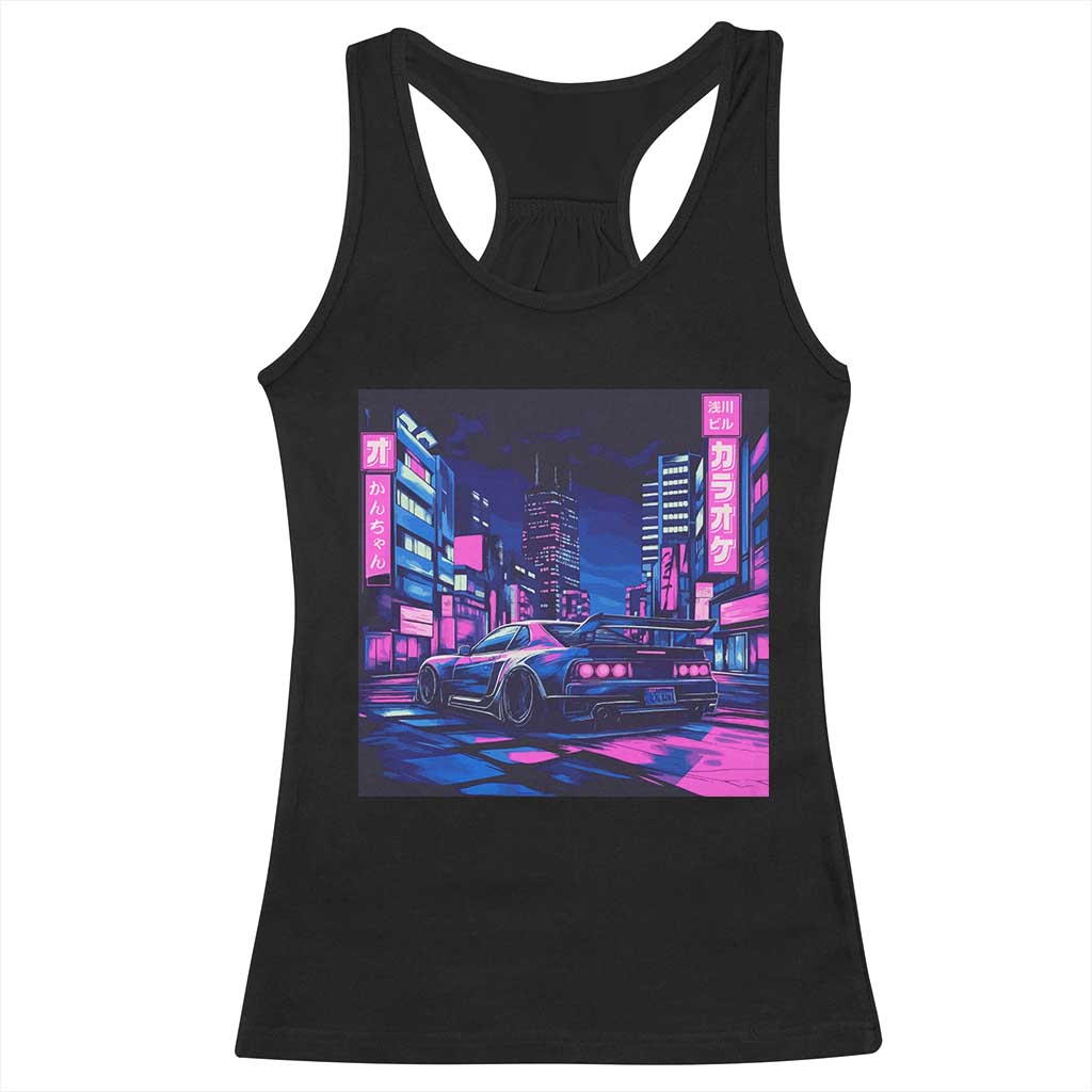 Tokyo Night Drive Racerback Tank Top Retro Futuristic JDM Street Racing Aesthetic TS09 Black Print Your Wear