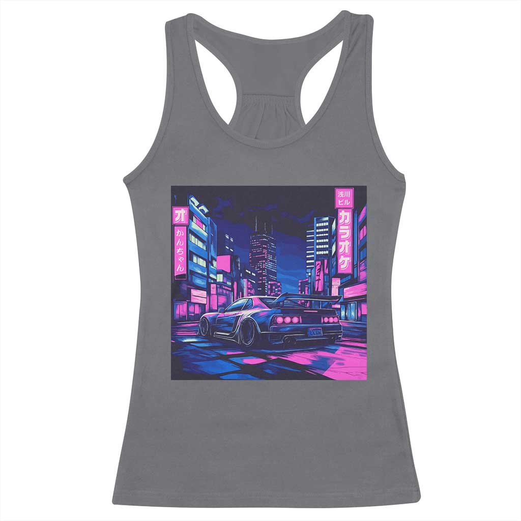 Tokyo Night Drive Racerback Tank Top Retro Futuristic JDM Street Racing Aesthetic TS09 Charcoal Print Your Wear