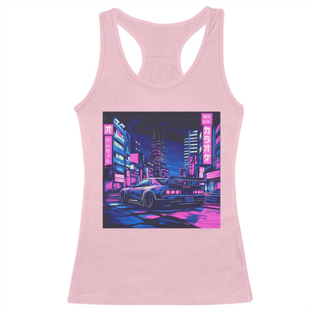 Tokyo Night Drive Racerback Tank Top Retro Futuristic JDM Street Racing Aesthetic TS09 Light Pink Print Your Wear